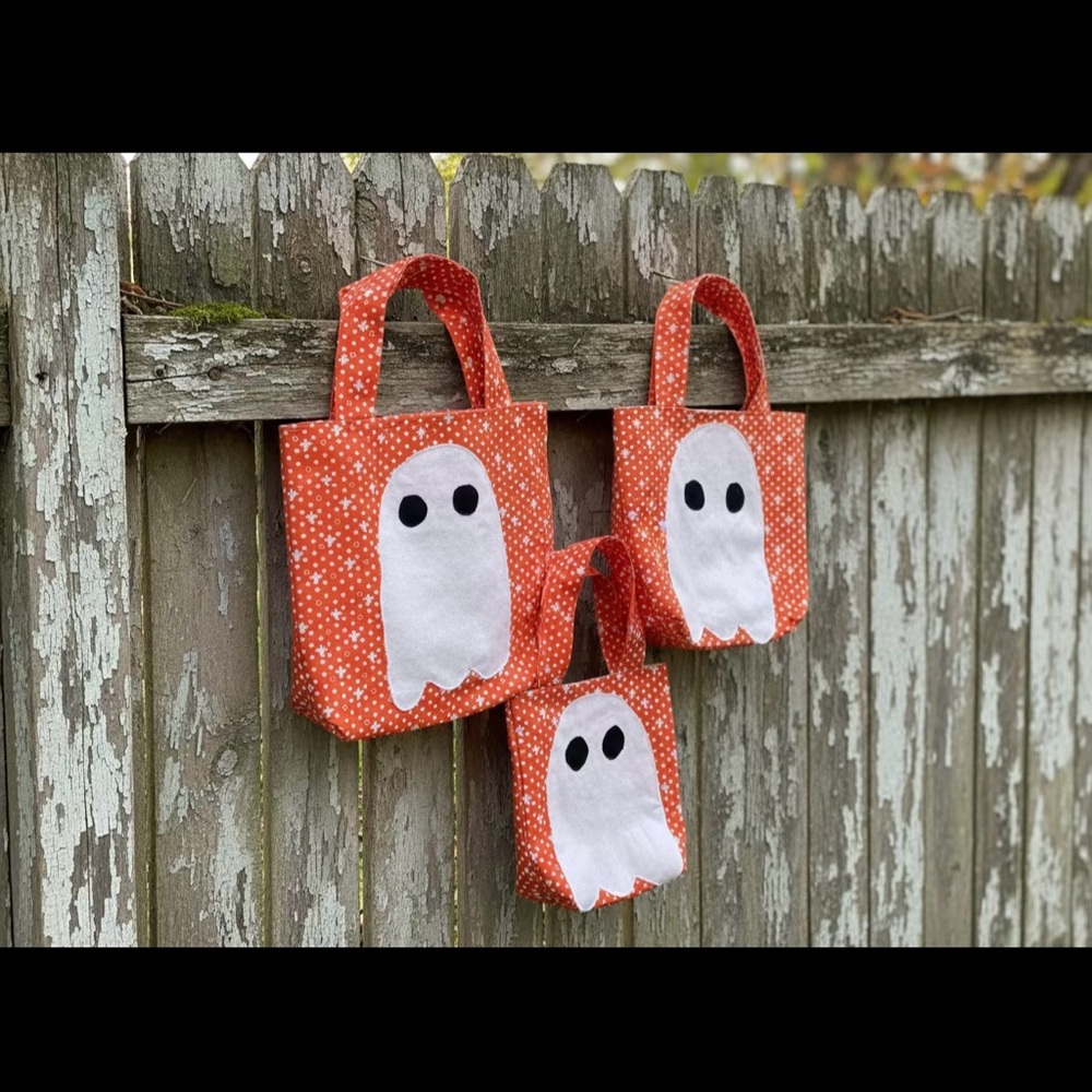 Spooky Ghost Kids Tote Bags - Pink and Orange